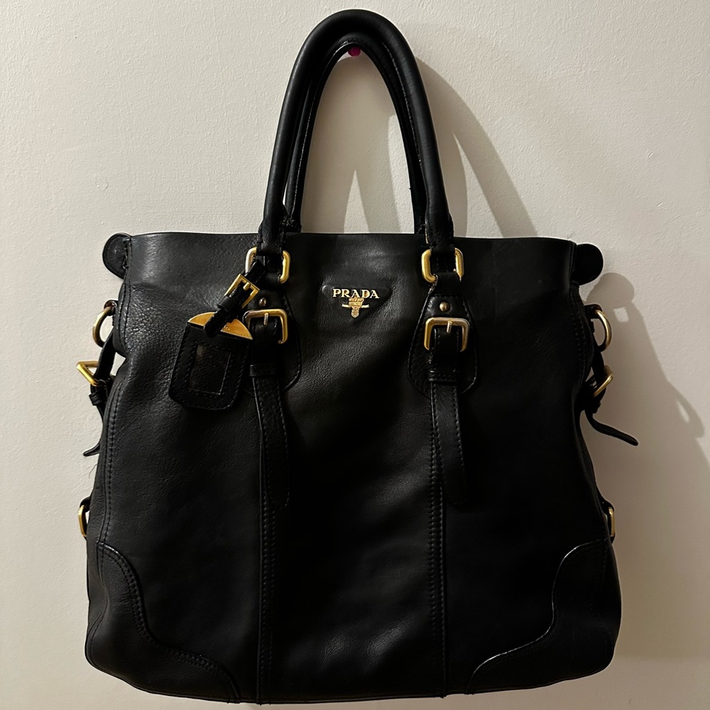 Prada Black Leather Bag with Gold Accents